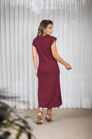 Vestido Recortes Bordeaux