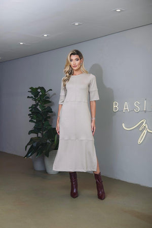 Vestido Recortes Manga 3/4